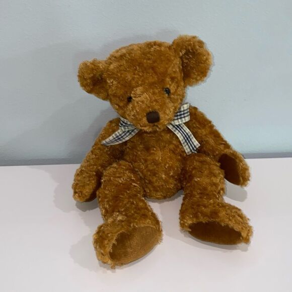 Russ Berrie Kembell Teddy Bear 14" Brown Plush Stuffed Bear With Plaid Bow - Picture 8 of 8